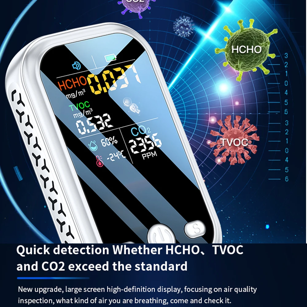 5в1 1,9-дюймовый Бытовой Цветной Дисплей с разрешением 240*280 пикселей Детектор Качества Воздуха HCHO TVOC CO2 Тестер Температуры И Влажности