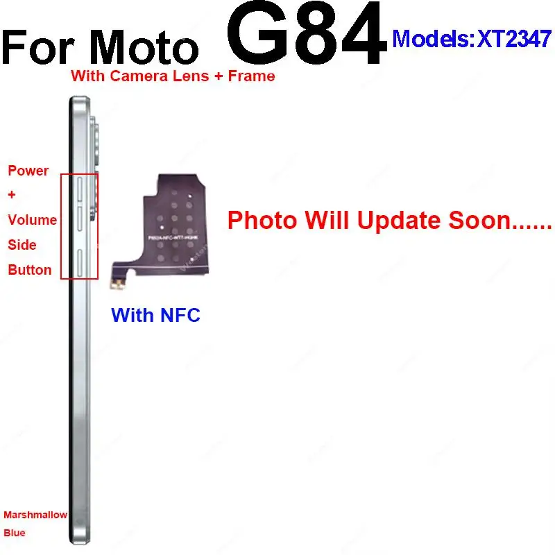 Для Motorola Moto G84 XT2347 Средняя рамка, средний корпус, рамка без объектива, Боковая кнопка, NFC, рамка, гибкий кабель, детали
