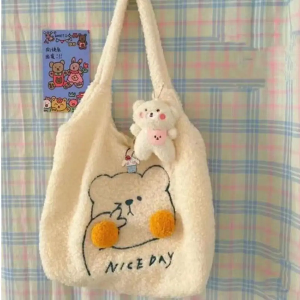 Женская шерстяная сумка большой емкости, Милая Мягкая плюшевая хлопчатобумажная сумка из овечьего плюша