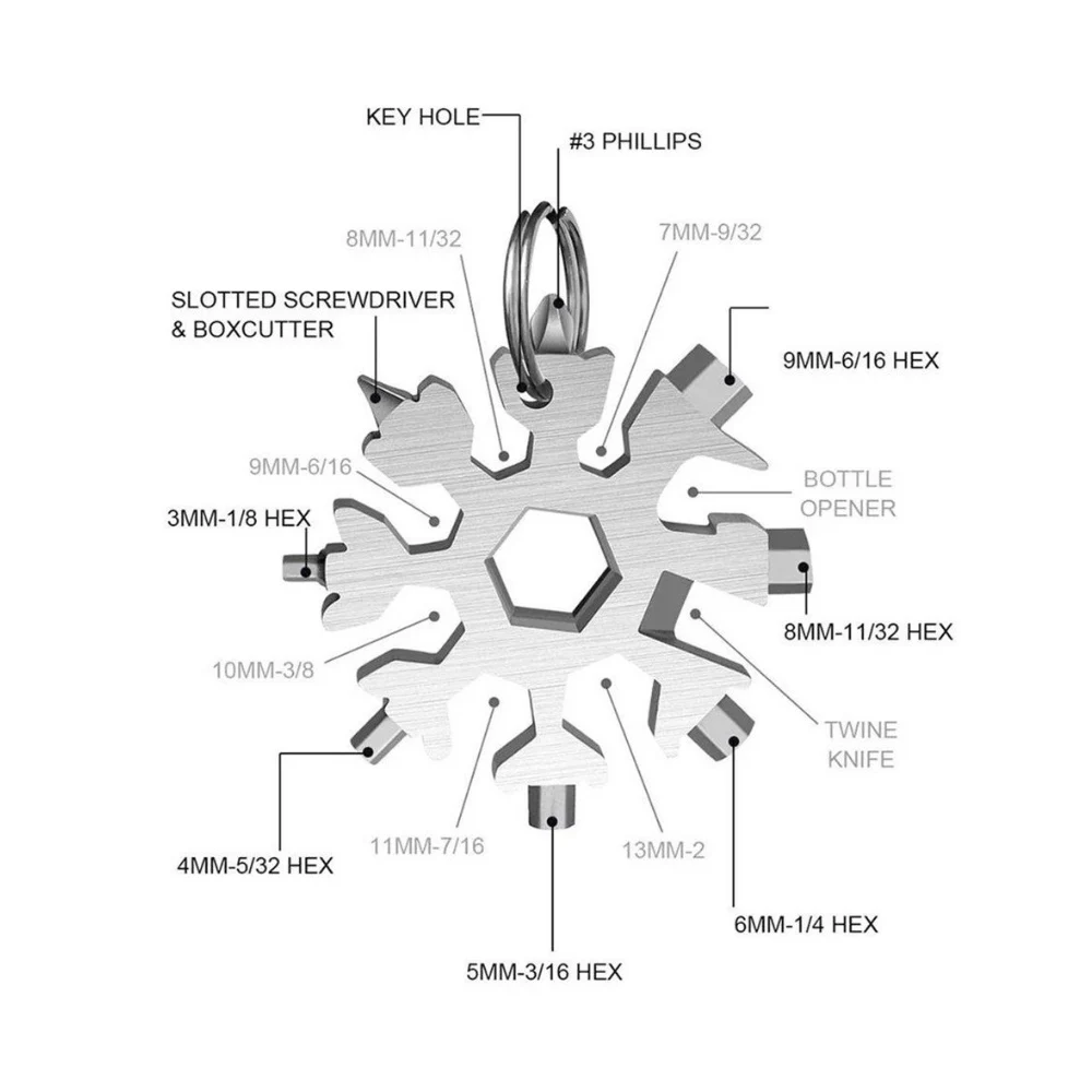 60 мм Многофункциональный гаечный ключ в виде снежинки, восьмиугольный шестигранник, портативный универсальный гаечный ключ 18 в одном