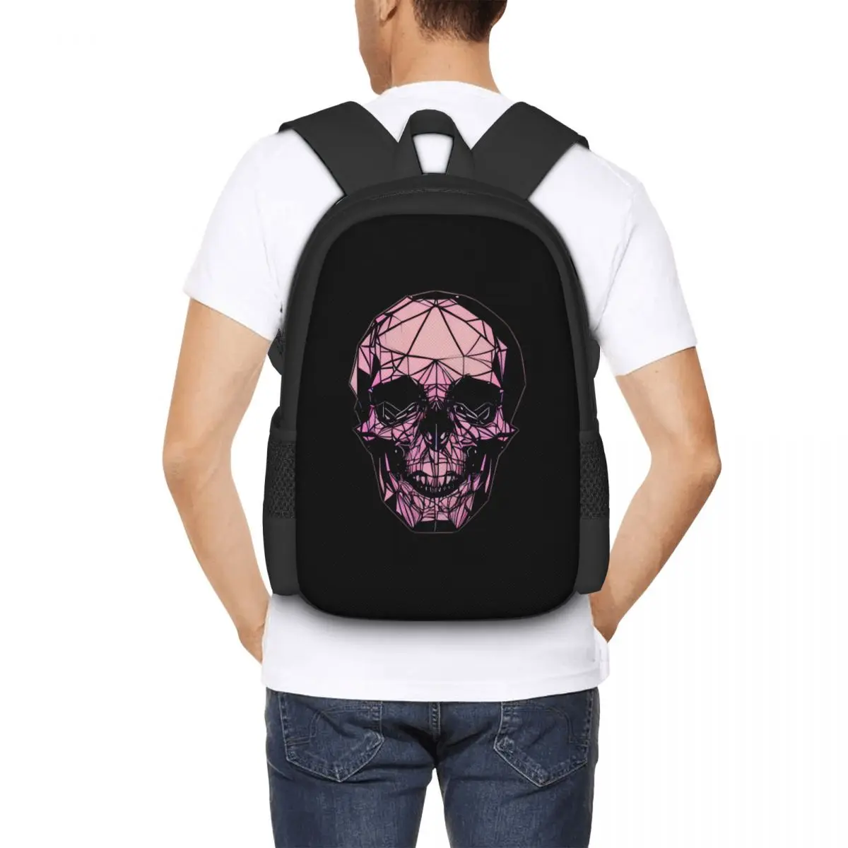 Женский рюкзак для Совместной работы с Черепом Skull - Polygon Line Art Skull Большой Емкости, Милые Складные Рюкзаки Для Одежды