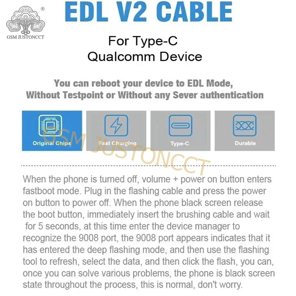 Кабель EDL V2 для устройства Qualcomm Type C в режиме EDL 9008