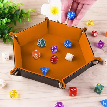 1 шт лоток для кубиков из искусственной кожи, складной шестиугольный лоток, держатель для кубиков для игр в кости, таких как RPG, DND и других настольных игр