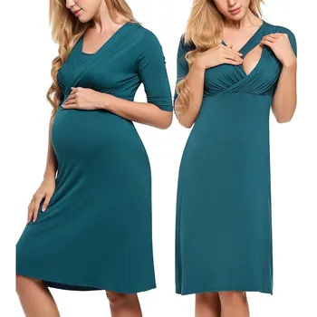 2023 Новая Ночная одежда для грудного вскармливания Для женщин, беременных и родильниц, Однотонная Туника для грудного вскармливания, Летнее Удобное платье для беременных Vestido