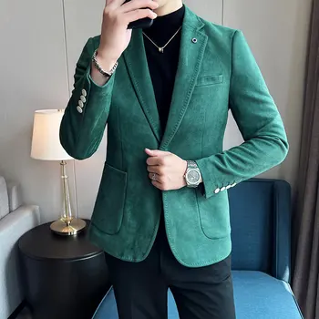 2023 Новый мужской высококачественный модный повседневный костюм из красивой трендовой замши корейской версии slim single west top