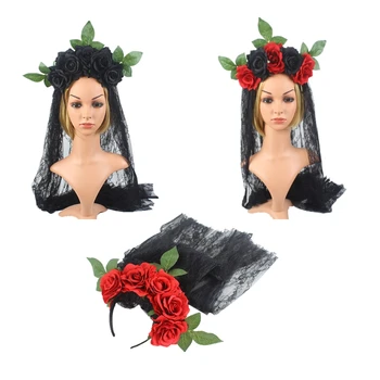2XPC Цветочный головной убор из сетчатой пряжи, кружевная повязка на голову с цветочным узором для девочек, костюм на Хэллоуин