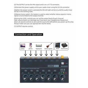 6-Канальный портативный стереомикшер звука, профессиональный многоканальный мини-линейный микшер E1YA