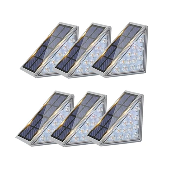 6 Упаковок солнечных ступенчатых светильников Водонепроницаемые Светодиодные ступенчатые светильники для садовой лестницы на заднем дворе, лестница Белая