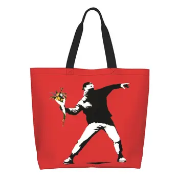 Banksy Love Is In The Air, бросатель цветов, сумка для покупок в продуктовых магазинах, холщовые сумки для покупок через плечо, сумка большой вместимости