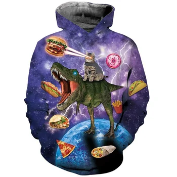 Galaxy Cat Верхом на динозавре с изображением акулы, толстовка с капюшоном, мужская одежда, унисекс, 3D принт, новинка в толстовках, женская мода Harajuku, пуловер y2k