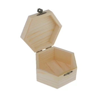 henovo Неокрашенная простая шестиугольная деревянная шкатулка для драгоценностей, сундук для безделушек, подарочная коробка