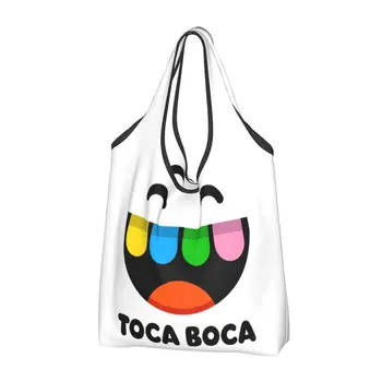 Toca Boca Cartoon Gamer Хозяйственная Сумка Складные Продуктовые Эко-Сумки Большой Емкости Для Вторичной переработки, Моющаяся Сумка