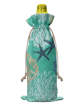 Аква-Зеленый Морской Коралл Морская Звезда Крышки Для Винных Бутылок с Завязками Винный Мешок Упаковочный Мешок Декор Свадебной Вечеринки Подарок