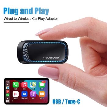 Беспроводной адаптер CarPlay с Рассеянным светом RGB, Подключенный к Беспроводному USB-ключу CarPlay, Подключи и Играй для iPhone, Проводных автомобилей CarPlay