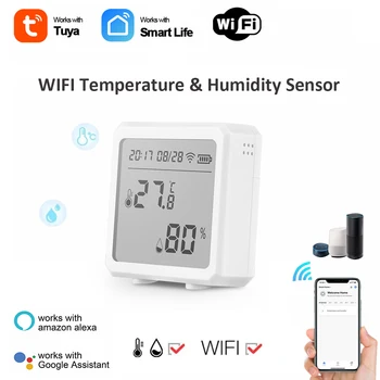 Беспроводной ЖК-экран Tuya Smart Датчик температуры и влажности, голосовое управление, детектор термометра, датчик температуры и влажности