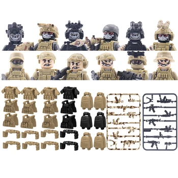 Военные строительные блоки WW2, игрушки, современные фигурки солдат спецназа, подарочное оружие, пистолеты, жилет с прицелом ночного видения, камуфляж для спецназа