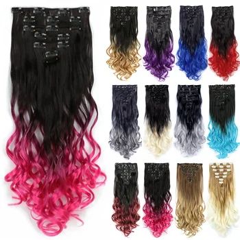 Вьющиеся Синтетические Волосы Омбре Розовая Заколка для Наращивания Волос На Всю Голову Для Женщин Postiche Cosplay Parücken Frauen