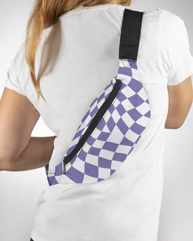 Геометрическая клетчатая фиолетово-белая Мужская Женская поясная сумка, поясная сумка, кошелек, большая поясная сумка для телефона, кошелек, водонепроницаемые набедренные сумки типа 