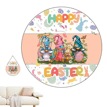 Дверная Вывеска Happy Easter Мультяшная Деревянная Вывеска Happy Easter С Милым Кроликом-Гномом, Деревенская Декоративная Весенняя Дверная Вешалка 11,81 дюйма на Пасху