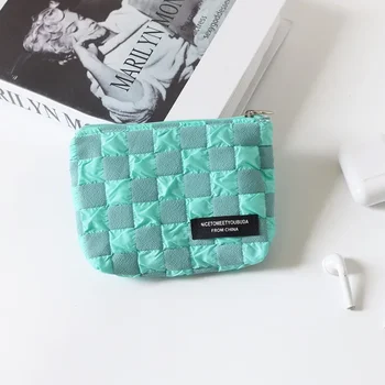 Дизайнерский дизайн, контрастный цвет, клетчатый кошелек для монет, милая мини-портативная студенческая сумка для хранения монет, наушников, маленькая сумка