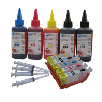 Для CANON PIXMA IP4870 IP4970 IX6560 MG5170 MG5270 MG5370 PGI-725 многоразовый чернильный картридж + 5 Цветных красящих чернил по 100 мл в каждой бутылке