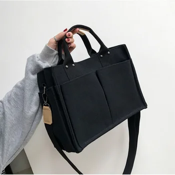 Женская сумка для покупок большой емкости, дизайнерская холщовая сумка через плечо, сумка через плечо с несколькими карманами, сумочка и кошелек, женский клатч