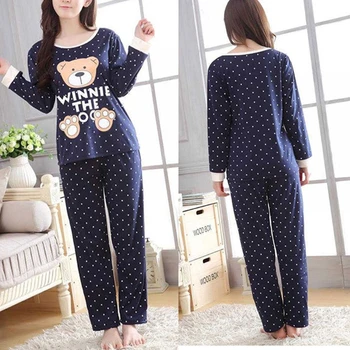 Женские топы и брюки с длинным рукавом и принтом Медведя, пижамный комплект с волновой точкой, пижамы