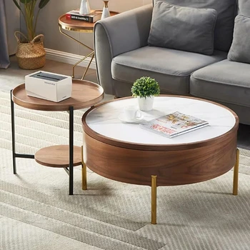 Журнальный столик Marco Furniture White Moon из шпона орехового дерева - круглый журнальный столик для гостиной, современная подъемная столешница N