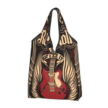 Забавно, что это сумки-тоут для покупок в стиле рок-н-ролл, портативная сумка для покупок с гитарой в стиле хэви-метал, продуктовая сумка для покупок через плечо