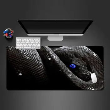 Игровой коврик для мыши, черная змея, голубые глаза, большой коврик для мыши размером 900x400 мм с нескользящими резиновыми прошитыми краями, коврик для мыши для офисной работы