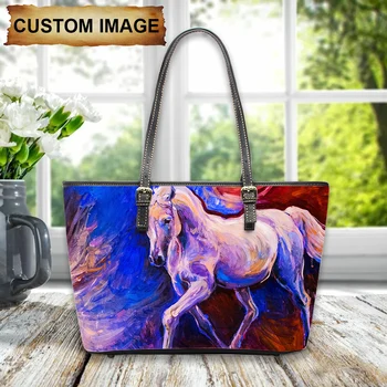 Картина маслом с принтом бегущей лошади, женские сумки-тоут из искусственной кожи, новая модная высококачественная сумка-тоут, расписной дизайн сумка