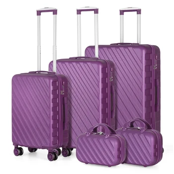 Комплект из 5 предметов для багажа с замком TSA, Косметический чемодан, Дорожный чемодан, костюм, Переносной багаж для посадки на борт с поворотными колесами на 360 градусов.