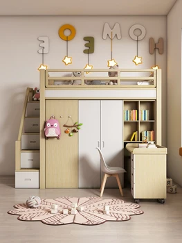 Кровать и шкаф из массива дерева, детская кровать со встроенным шкафом, двухъярусная кровать, гардеробная, комбинированный передвижной письменный шкаф