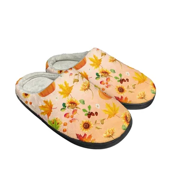 Лист подсолнуха с рисунком тыквы, Осенне-зимние Домашние Хлопчатобумажные тапочки, Дышащая обувь для путешествий, женские теплые Плюшевые тапочки