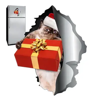 Магнитные наклейки для автомобилей Забавные автомобильные наклейки Рождественская наклейка с котом Наклейка на холодильник Магнит Магнитные автомобильные наклейки 3D Трещина
