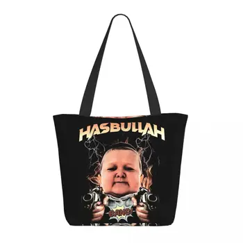 Многоразовая крутая сумка для покупок Hasbulla Funny Bang Женская холщовая сумка через плечо Прочные Сумки для покупок продуктов Hasbullah Magomedov