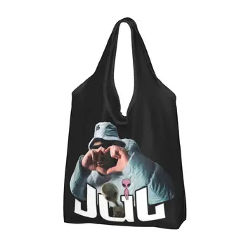 Многоразовая продуктовая сумка JUL Rapper Heart, складные, стираемые в машине сумки для покупок в стиле хип-хоп, большая эко-сумка для хранения, прикрепленный чехол