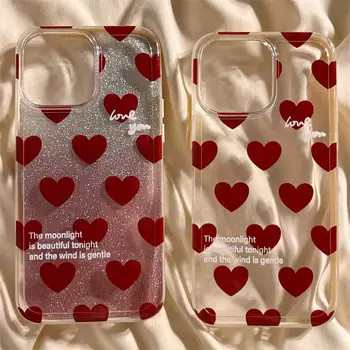 Мода Red Love Heart для iPhone 14 13 15 12 11 Pro Max 7 8 Plus XS XR X Чехол с прозрачной ручкой, мягкий чехол из ТПУ