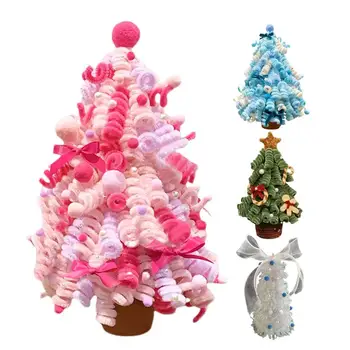 Набор для рождественской елки на витой палочке, мини-рождественская елка, красочные украшения со светодиодной подсветкой, Плюшевая Рождественская елка ручной работы