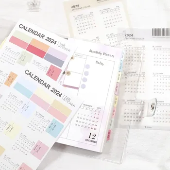 Наклейки с календарем на 2024 год Kawaii Классификационные наклейки DIY Diary Planner Journal Index Labels Корейские Канцелярские принадлежности