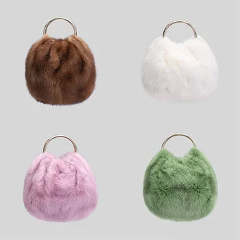 Новинка зимы 2023, женская плюшевая мини-сумочка, модная банкетная сумка из натуральной норки высокого класса, Корейская версия сумки для телефона