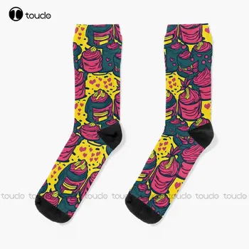 Носки в пастельном абстрактном стиле, черные носки с цифровой печатью 360 °, Персонализированные пользовательские носки унисекс для взрослых, подростков и молодежи, Индивидуальный подарок