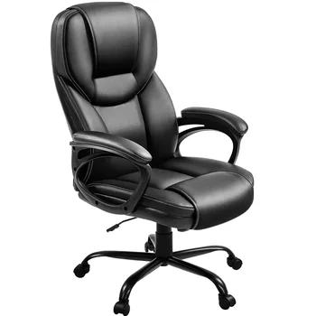 Офисное кресло Smile Mart из искусственной кожи с эргономичной высокой спинкой для домашнего офиса, черный
