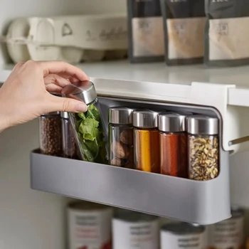 Пластиковый настенный органайзер для бутылок с приправами Держатель для кухонной стойки для хранения Самоклеящаяся подставка для специй