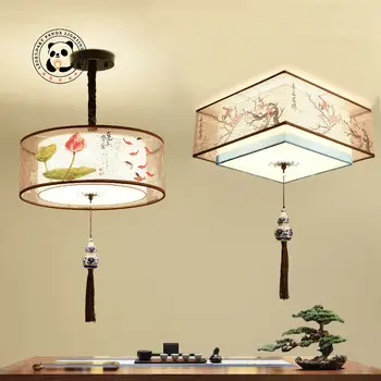 Подвесные светильники из ткани в китайском стиле в стиле ретро, Светодиодный Классический домашний Декор, Потолочная Люстра, Потолочный светильник для спальни, Светильник для коридора