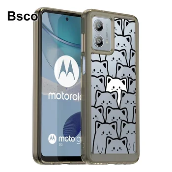 Прозрачный жесткий акриловый корпус телефона в стиле кошки для Motorola Moto G53 5G Противоударная задняя крышка