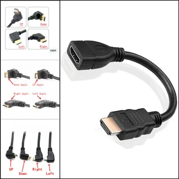 Прямоугольный 90-градусный Mini Micro HDMI-совместимый кабель-конвертер для мужчин и женщин, разъем для HDTV-адаптера