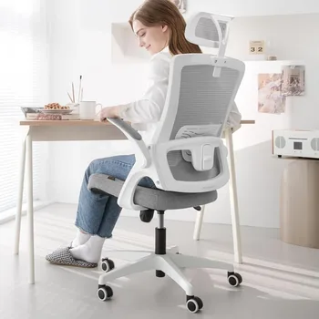 Регулируемый по высоте подголовник для спины и компьютерный стол для домашнего офиса, Поясничная поддержка, мягкий откидной подлокотник, Поворотный Офисный стул, серый