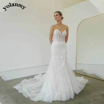 Свадебное платье Русалки YOLANMY Sweetheart Для невесты с иллюзией спинки и шлейфа, аппликации на бальный халат для помолвки