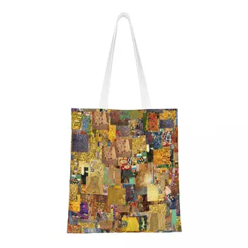 Симпатичная сумка для покупок с рисунком Густава Климта, многоразовая сумка для покупок из продуктового холста через плечо